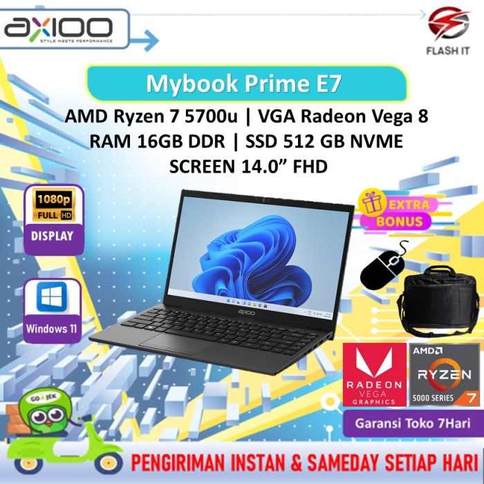 AXIOO MYBOOK PRIME E7 TKDN 2023 16N5 Ryzen 7 5700 Ram 16Gb SSD 512Gb