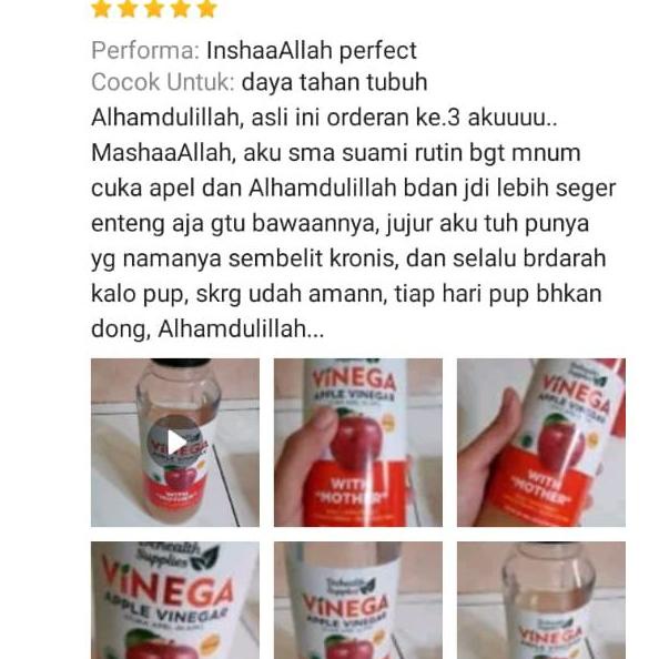 

Vinega Cider Vinegar (With The Mother) / Cuka Apel Halal Mui - 250Ml