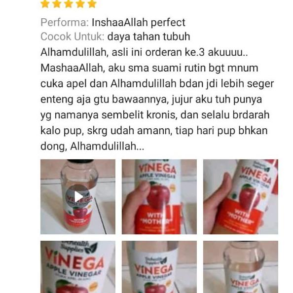 Vinega Cider Vinegar (With The Mother) / Cuka Apel Halal Mui - 250Ml