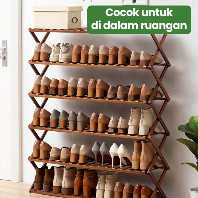 Greenland Rak Sepatu Kayu 5 Tingkat Rak Sepatu Zigzag Aesthetic Rak Enambukuku