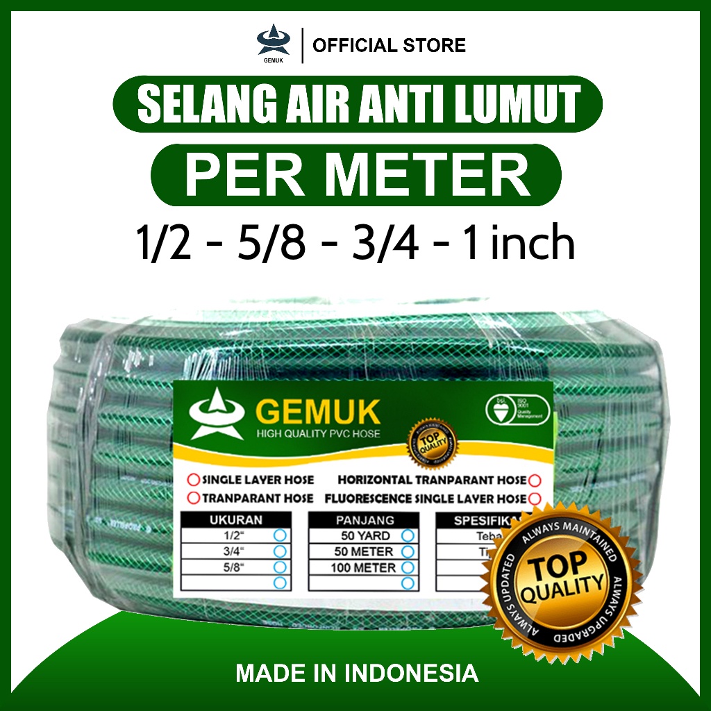 GEMUK Selang Air 1/2 5/8 3/4 1 Inch Permeter Selang Benang Anti Lumut Hijau Selang Kebun Selang Cuci