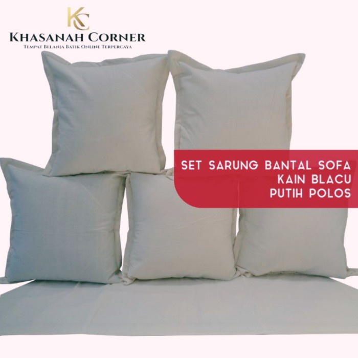 Set Sarung Bantal Kursi/Sofa+Taplak Meja Blacu Putih Polos/Untuk Lukis