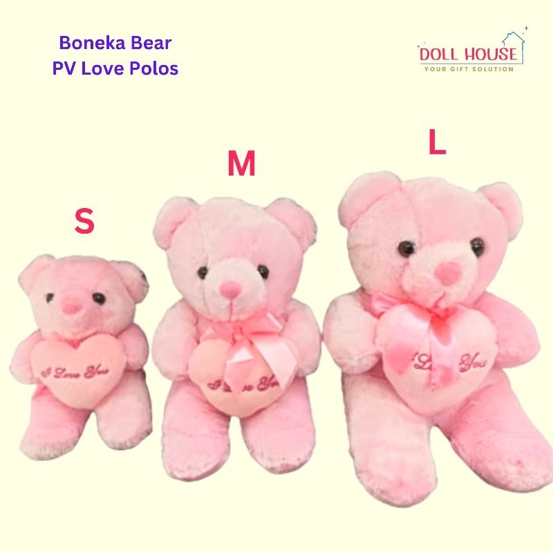 Boneka Beruang Pink / Boneka Beruang Love Pink / Boneka Beruang I Love You / Boneka Teddy Bear Pink