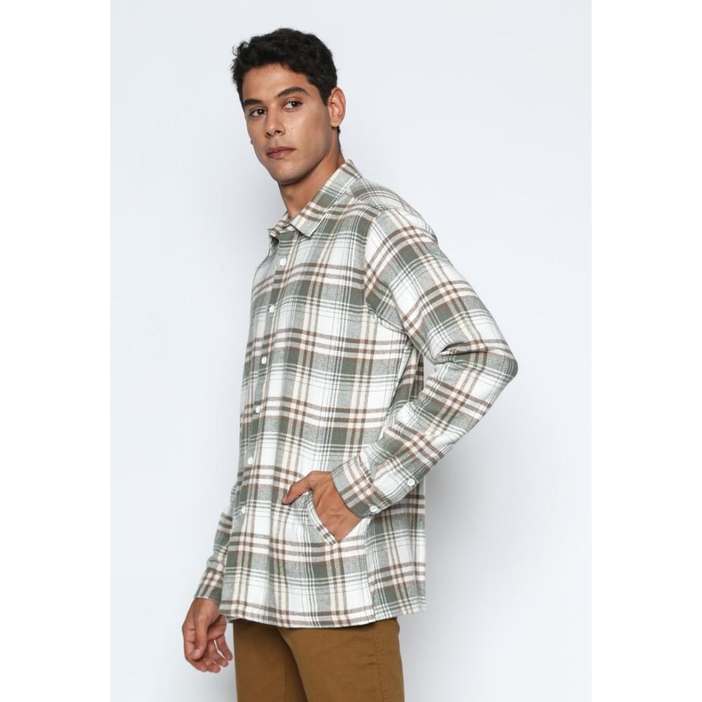 READY STOCK KENT&CREW JAKET KEMEJA FLANEL PRIA PUTIH MOTIF KOTAK - C-BDBG14-N5 