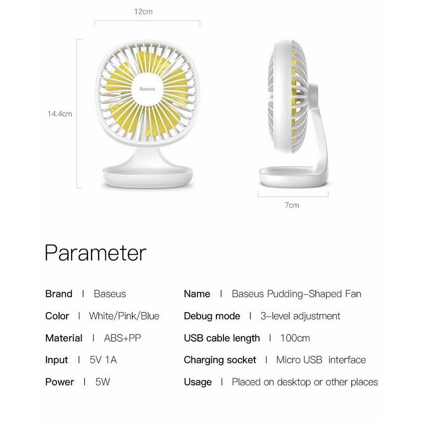 TERBARU BASEUS PUDDING SHAPED FAN KIPAS ANGIN MEJA USB 