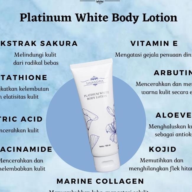 Savandra Platinum White Body Lotion Whitening Lotion Pemutih Bpom Lotion Glutathione Arbutin