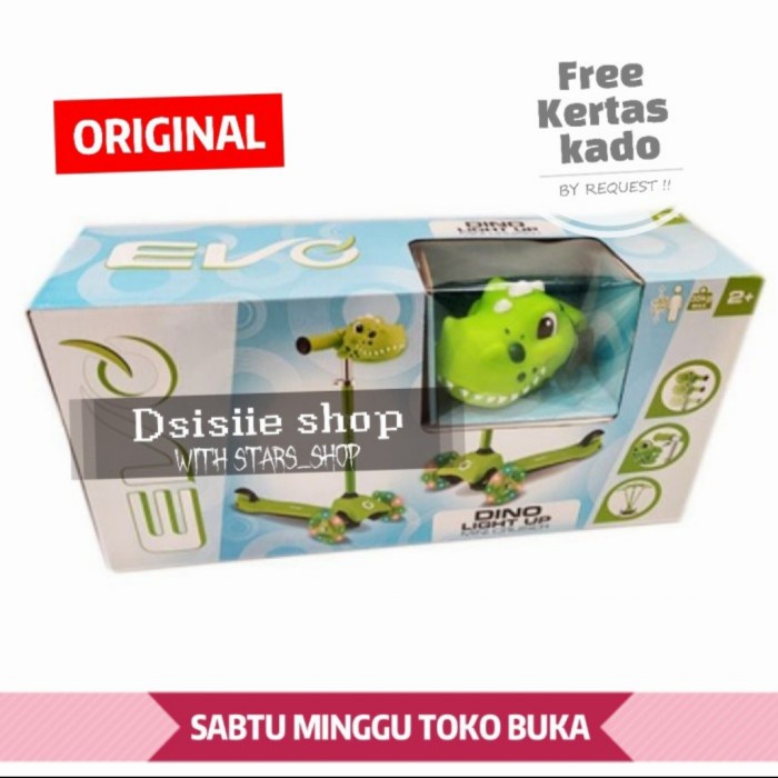 [Original] Evo Scooter Dino Light Up Original / Skuter Anak Motif Dino Limited