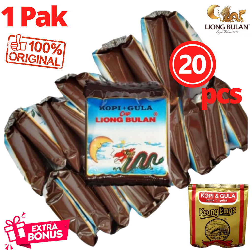 

KOPI LIONG BULAN KOPI & GULA 1PAK ISI 20PCS KOPI BUBUK KHAS BOGOR KOPI TUBRUK HITAM FREE BONUS KOPI KEONG EMAS