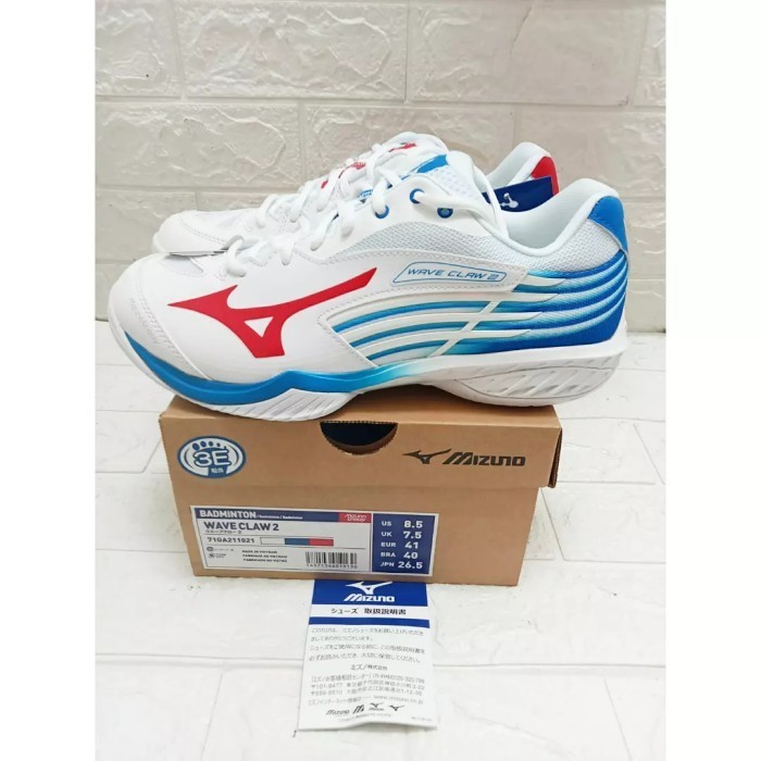 [Original] Sepatu Badminton Mizuno Wave Claw 2 White Red Blue Jp Original Terbaru