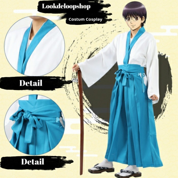 ✅New Costume Cosplay Anime Pria Gintama Shimura Shinpachi Yukata Set Ori Berkualitas