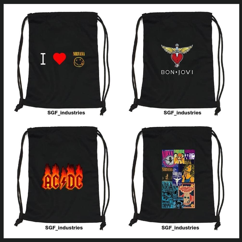 Terlaris String Bag Terlaris Dengan Sablon Rubber Jepang 100% / Tas Serut Bonjovi Acdc / New Stringb