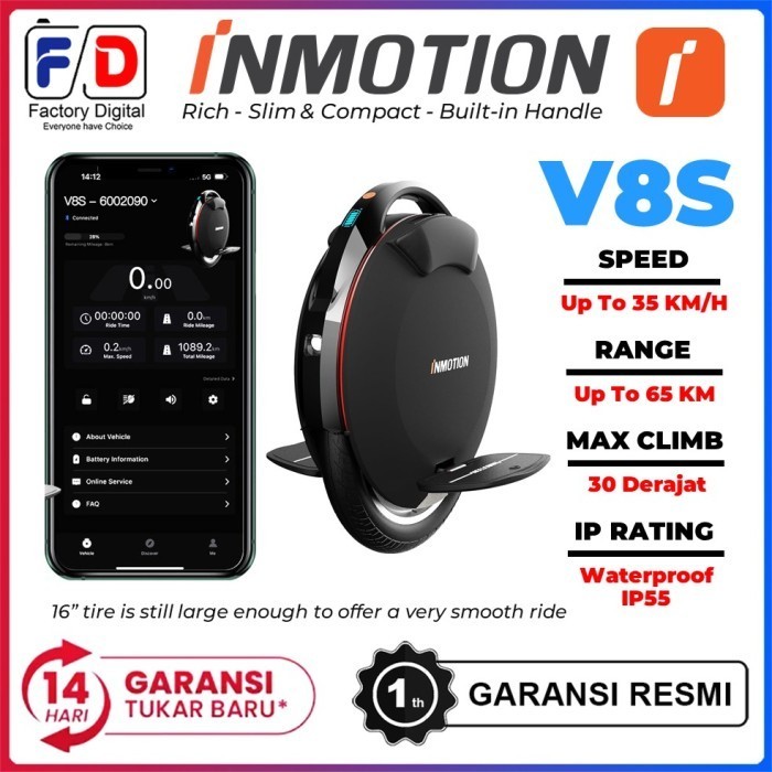 [Ori] Inmotion V8S Electric Unicycle Self Balancing Sepeda Roda Listrik Satu Diskon