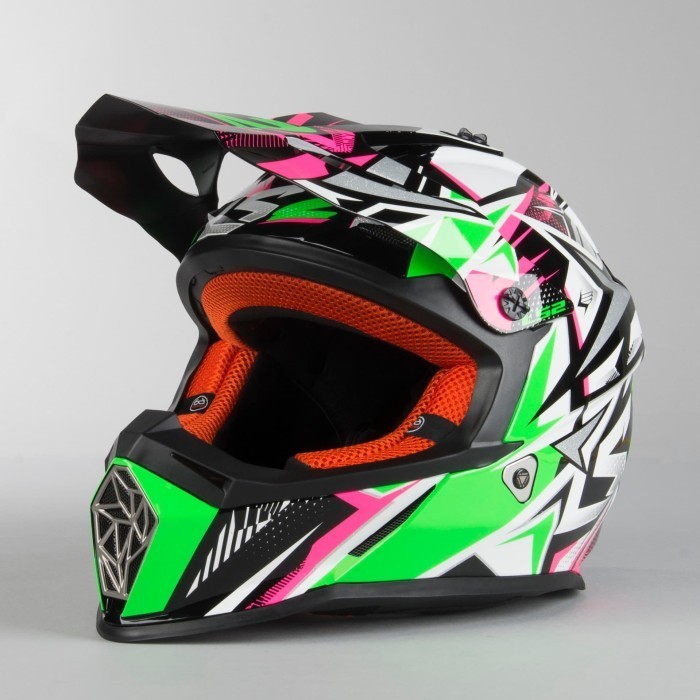 [Ori] Helm Motorcross Cross Ls2 Mx437 Fast Strong Mx Helmet White Green Pink Diskon
