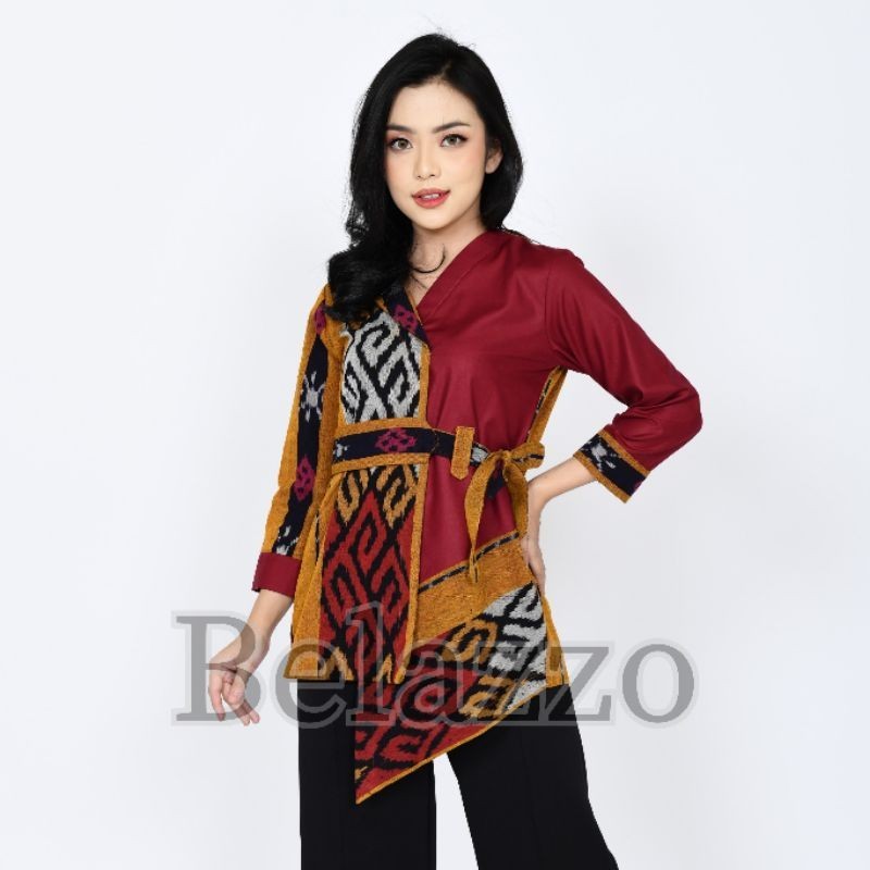 Baju Atasan Blouse Batik Tenun Etnik Wanita Modern Terbaru - Baju Tenun Etnik Wanita Jepara - Blouse