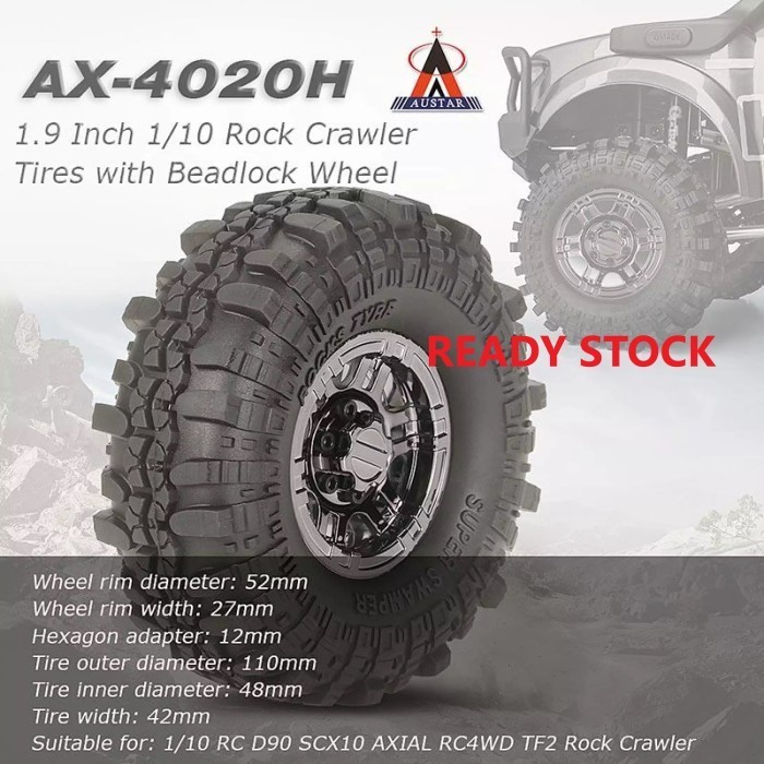 ✅Baru Ban Rc Truck Austar Ax-4020H 110Mm For D90 Scx10 Axial Rc4Wd Tf2 Berkualitas