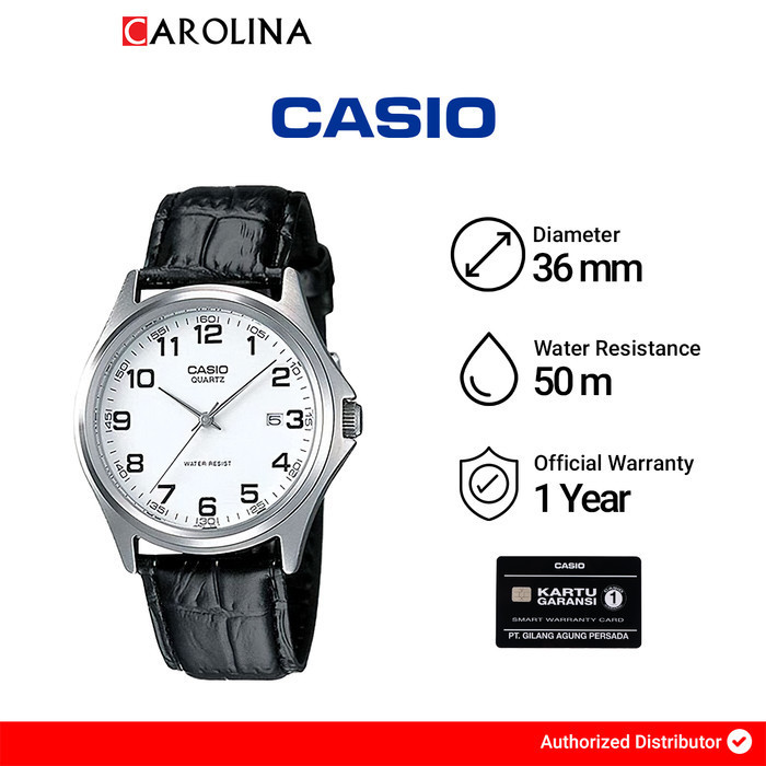 ✅Ori Jam Tangan Pria Casio Mtp-1183E-7B Enticer White Dial Black Leather Diskon
