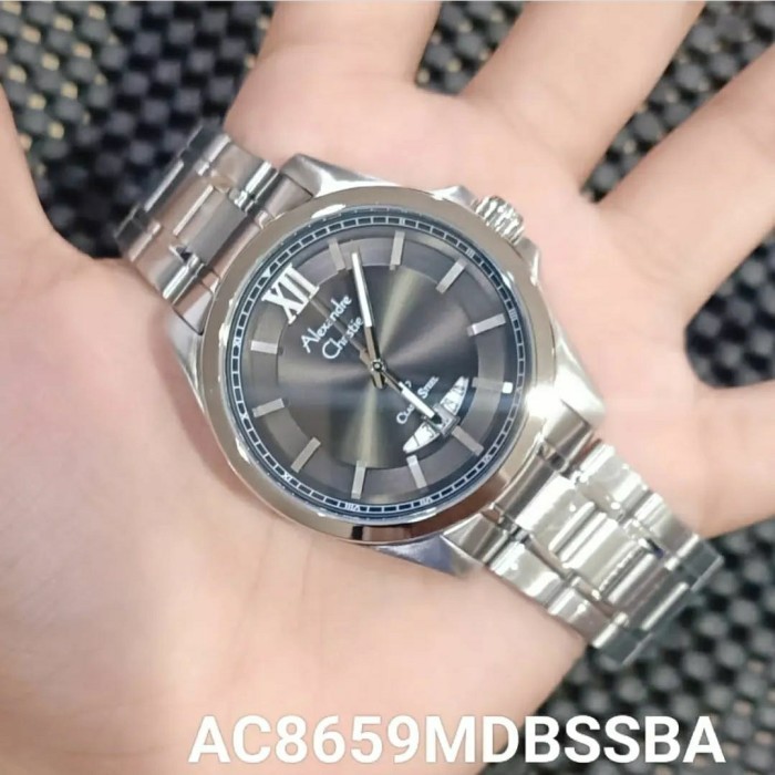 ✅Original Alexandre Christie Ac8659 Ac 8659 Jam Pria Ori. Silver Black Limited