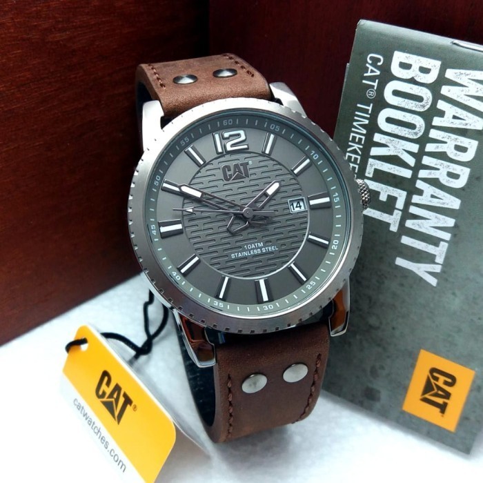 ✅Ready Caterpillar Cat Np.151.35.531 Grey Leather Brown Jam Pria Original Or Berkualitas