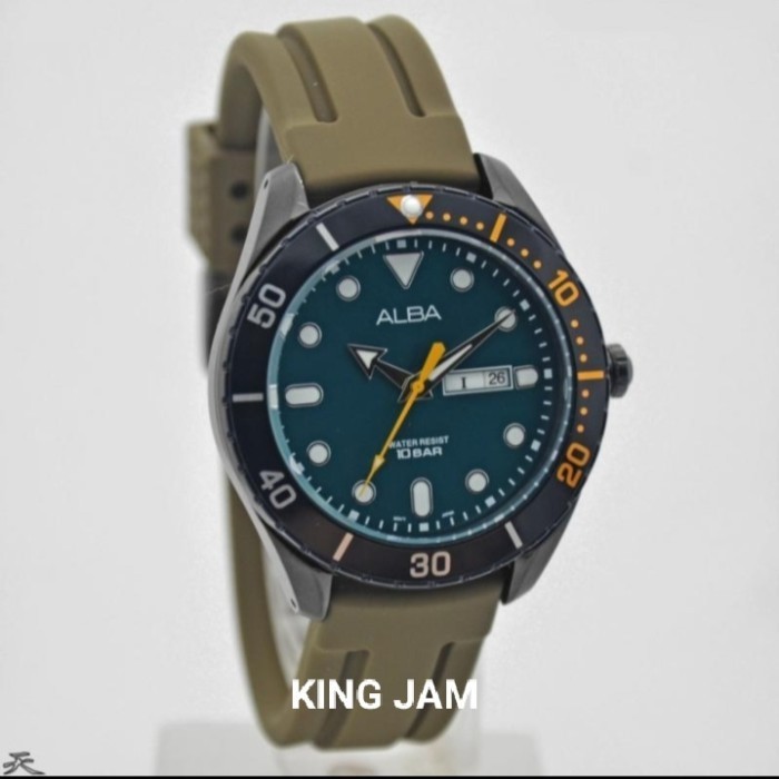 ✅Original Jam Tangan Pria Alba Aj6113X1 Original Green Rubber Diskon