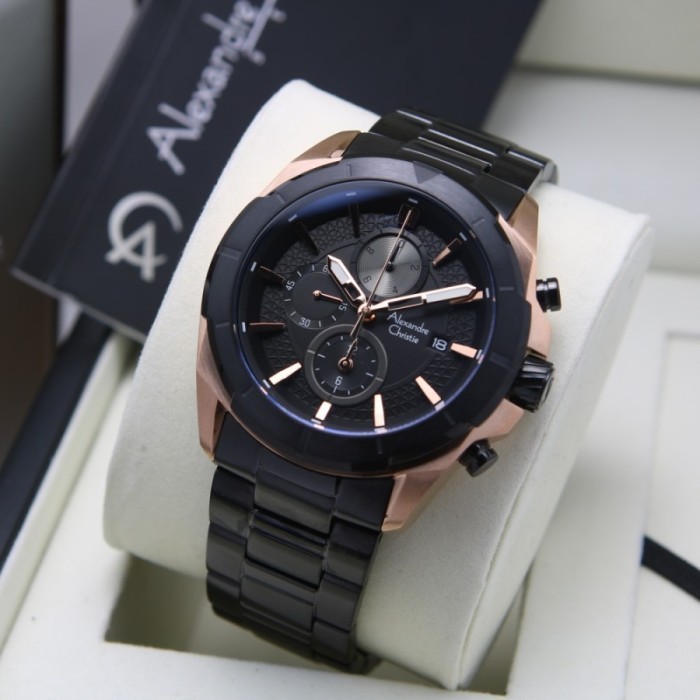 ✅Original Jam Pria Alexandre Christie Ac 6596 Ac6596 Rosegold Black Original Limited