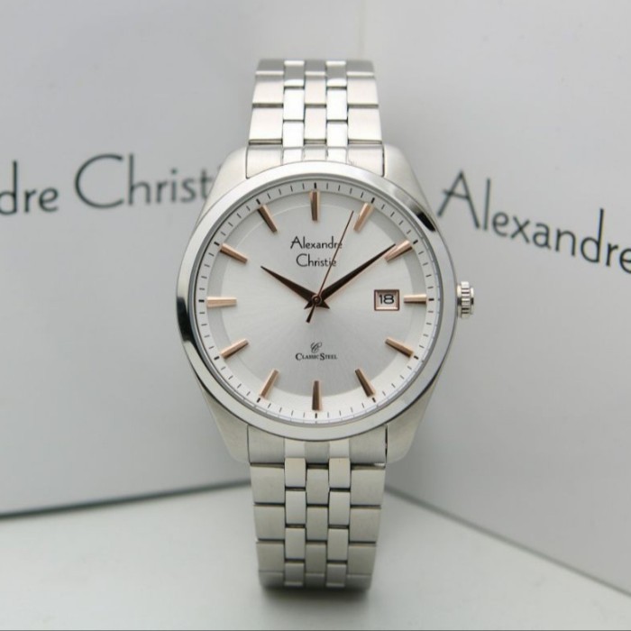 ✅Original Jam Tangan Pria Alexandre Christie Ac 8635 Original Silver Putih Terbatas