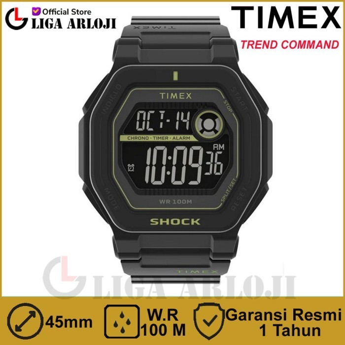 ✅Original Timex Tw2V59800 Trend Command Jam Tangan Pria Digital Black Rubber Diskon