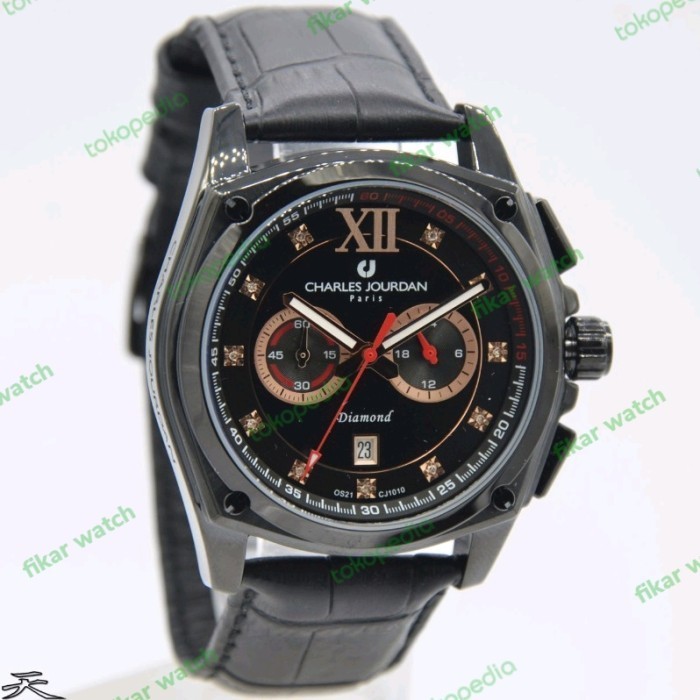 ✅Ready Jam Tangan Pria Charles Jourdan Cj 1010 Diamond Leather Original Murah Limited