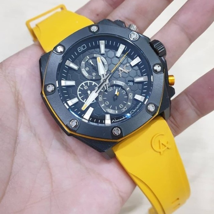 ✅Ready Jam Tangan Pria Original Alexander Christie Ac 9601 Yellow Ac9601 New Diskon
