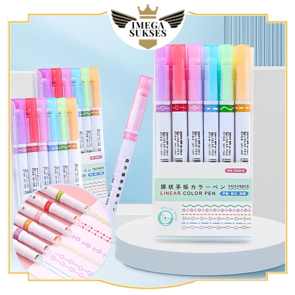 

PHG - Spidol Garis Line Marker Alat Tulis Kantor Spidol Garis Aesthetic Warna Warni Spidol Garis Motif Lucu 1 Set 6 Pcs pulpen roller pen Higlighter Random