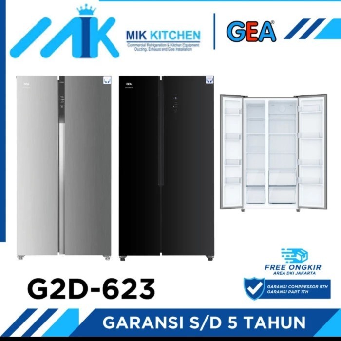 [Baru] Gea Kulkas 2 Pintu Black Glass G2D-623 / G2D 623 / G2D623 . Terbatas
