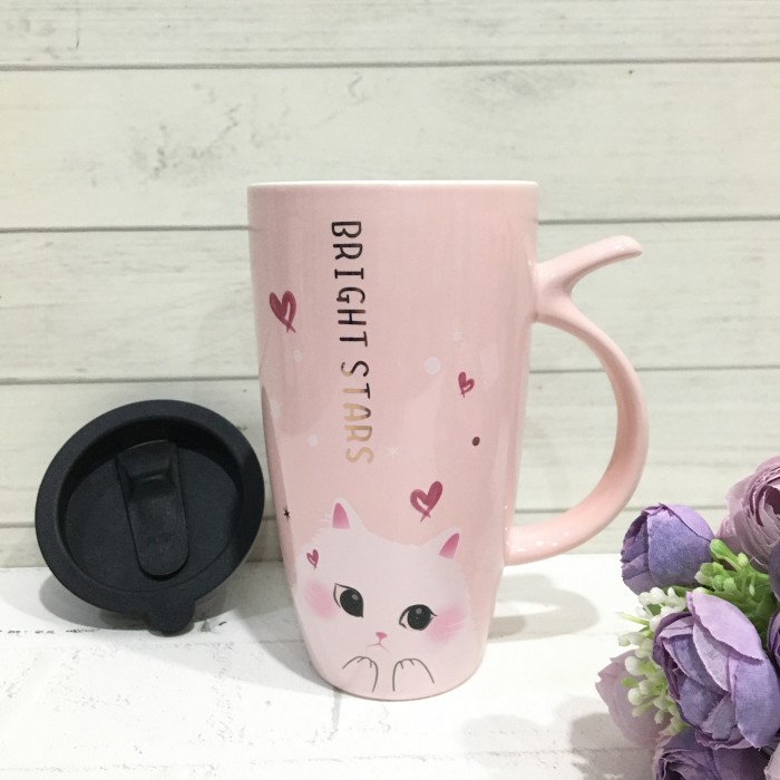 GELAS KERAMIK JUMBO KUCING PINK CUTE PINK CAT MUG