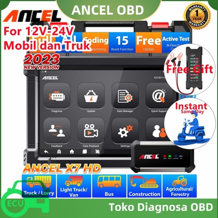 [New] Ancel X7 Hd 12V-24V Obd2 Scanner Alat Diagnostik Mobil Dan Truk Terbaru
