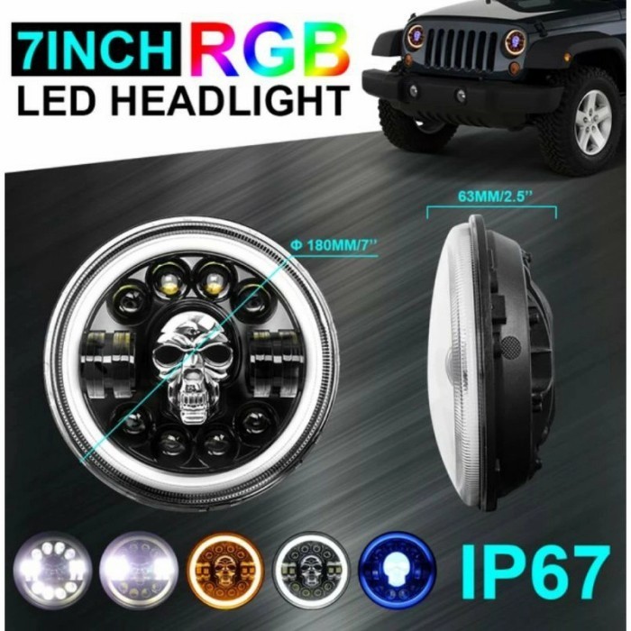 [New] Daymaker 7 Inch 80 W Engle Eye Rgb 12-24 V Jeep Jk Wrangler Tengkorak Terbatas
