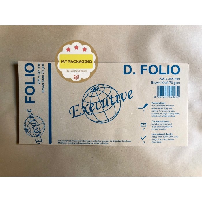 

Amplop Brown Kraft D. Folio 235 X 345 Mm 70 Gsm Isi 100 Lembar