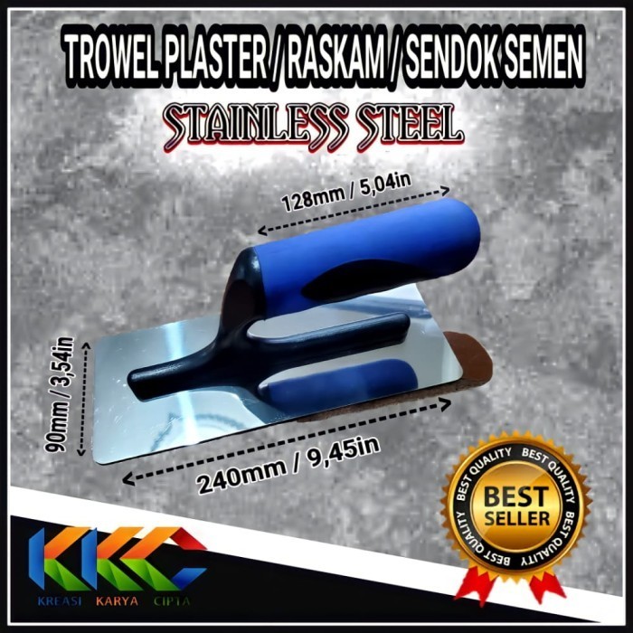 ✨Baru Trowel Plaster Stainless Steel  Raskam Baja Anti Karat Gagang Biru Limited