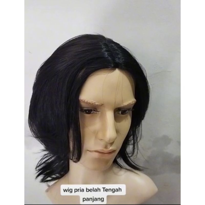 WIG PRIA RAMBUT BELAH TENGAH PANJANG SEBAHU HITAM