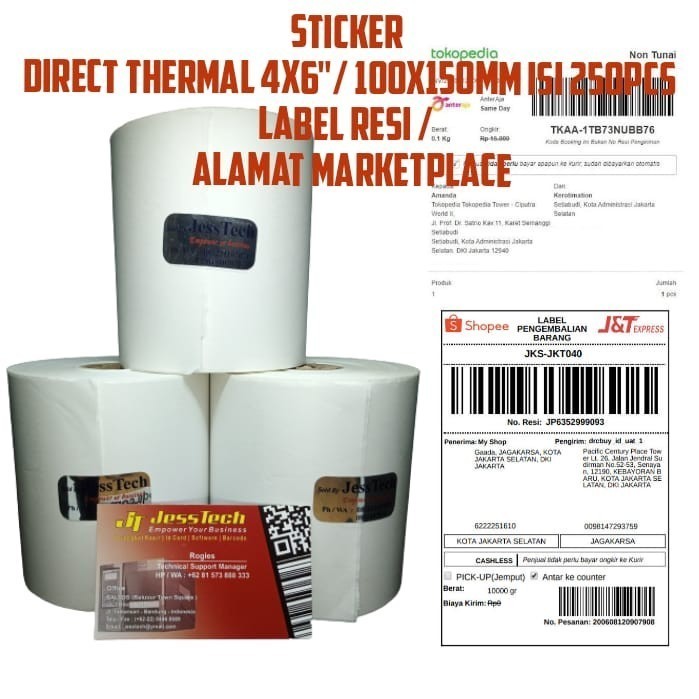 

Label Barcode 100 X 150 Mm Kertas Sticker Direct Thermal 250 Pcs