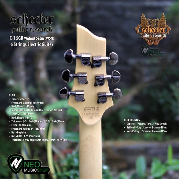 PROMO SCHECTER C1 SGR WALNUT SATIN (WSN) BLACK 6 STRINGS ELECTRIC GUITAR #ORIGINAL