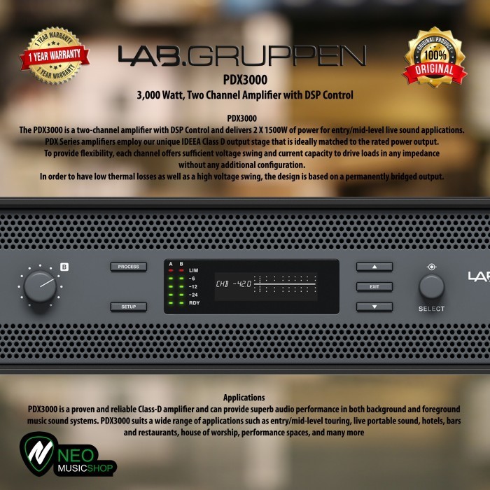 PROMO LAB GRUPPEN PDX3000 3,000 WATT, TWO CHANNEL AMPLIFIER WITH DSP CONTROL #ORIGINAL