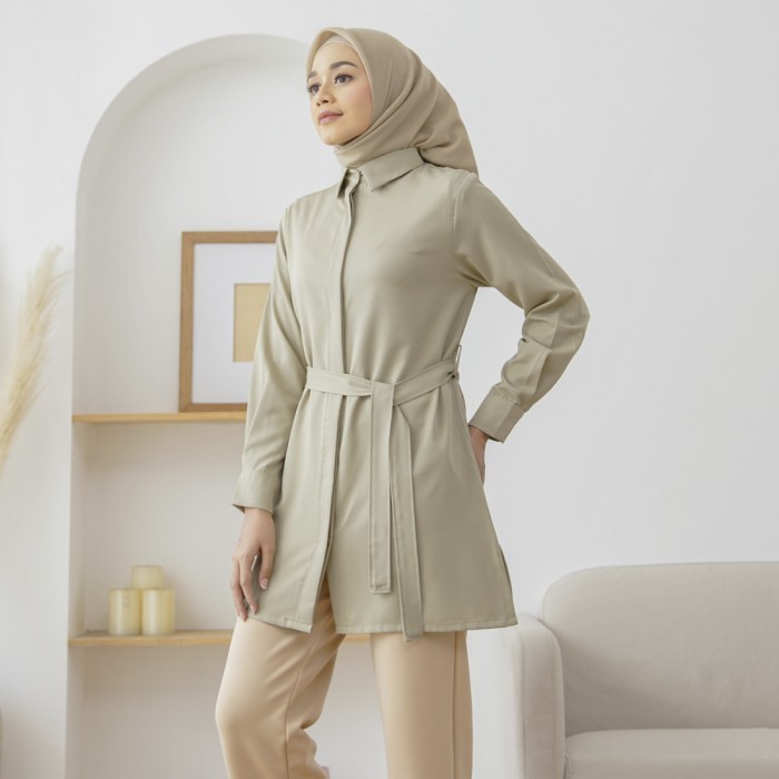 XU308 Wulfi Atasan Kemeja Tunik Adem Sage Green SALE