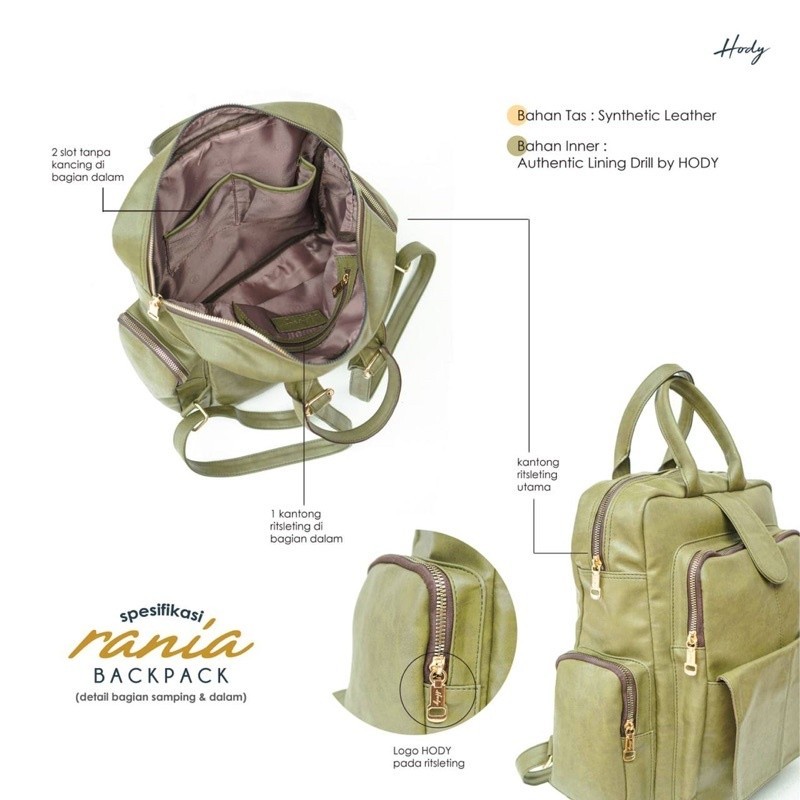[BEAUTY LR COLLECTION] Rania Backpack Tas Ransel Wanita Syntenic Leather By HODY