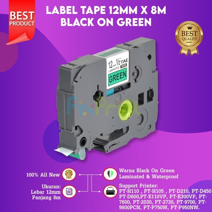 

Compatible Label Tape Laminated Tze-731 12Mm X 8M Black On Green Best