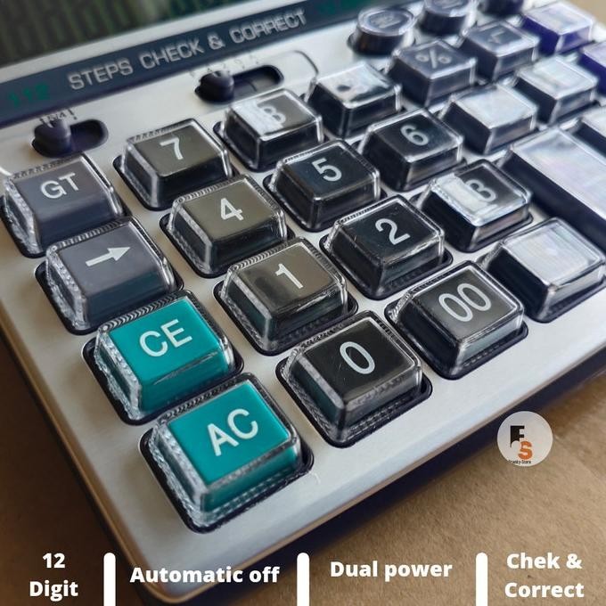 

Kalkulator Dekstop Dagang 12 Digit Tombol Mika Transparan Angka Besar