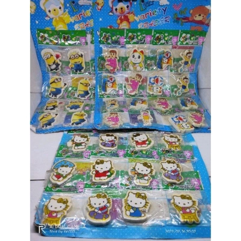 

(12 pcs) penghapus/eraser/stip pensil karakter Doraemon, hello Kitty, minion besar 1 lusin