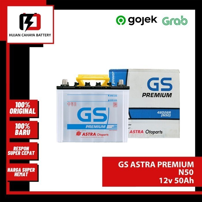 Aki Mobil Gs - Astra Premium N50 / N-50 / N 50 - Aki Tata Ht Gratis Ongkir
