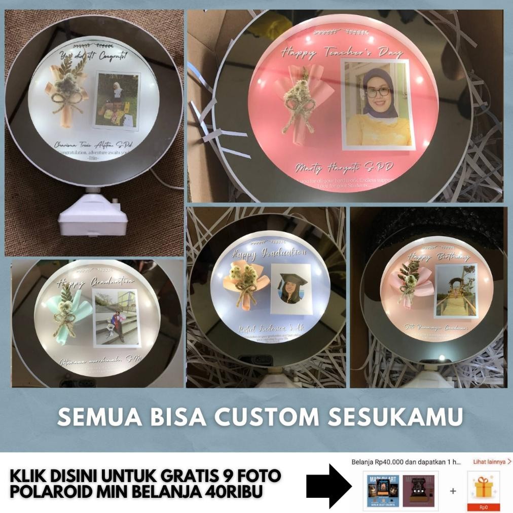 TERLARIS [1 HARI JADI] Kado Cermin Foto Custom/ Lucu/ Unik/ Souvenir/ Pernikahan/ Ulang Tahun/ Wisud