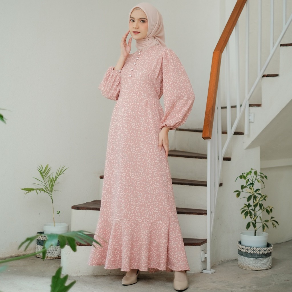 LEBARAN PUASA // TAFANA - Jisso Dress Muslim Korea Bahan Crinkle gamis motif bunga dress floral