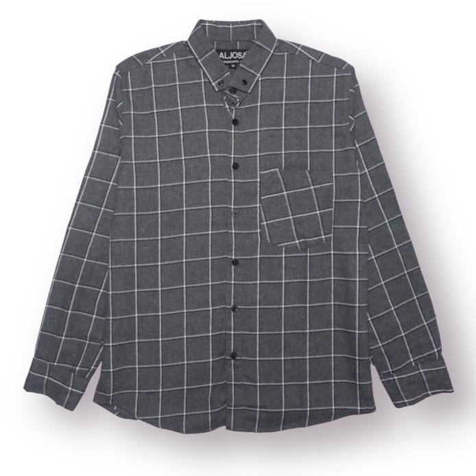 Best Seler Kemeja Flanel Pria Grey Black / Kemeja Flannel Cowok Kantor Murah Gratis Ongkir