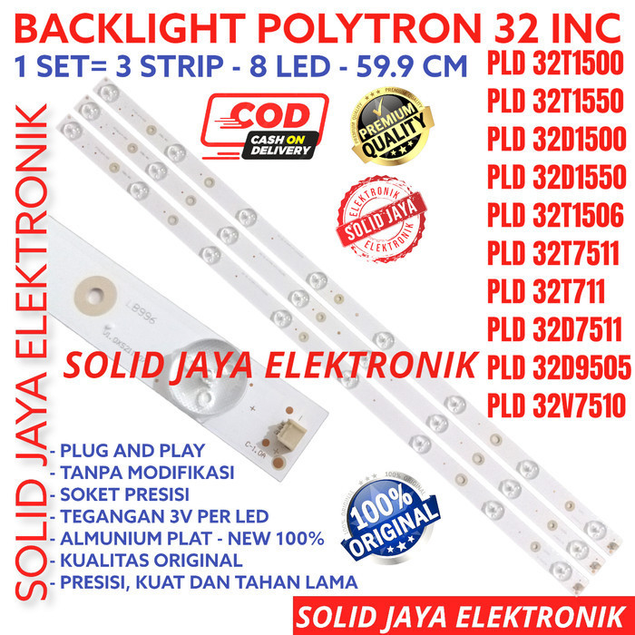 backlight tv polytron 32 inch 8k 3v lampu bl led 8 kancing 3 volt inch f45a