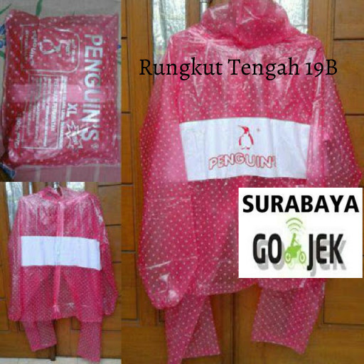 jas hujan Pinguin polkadot setelanan celana